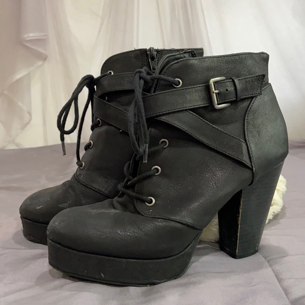 Material girl strappy heeled boots
